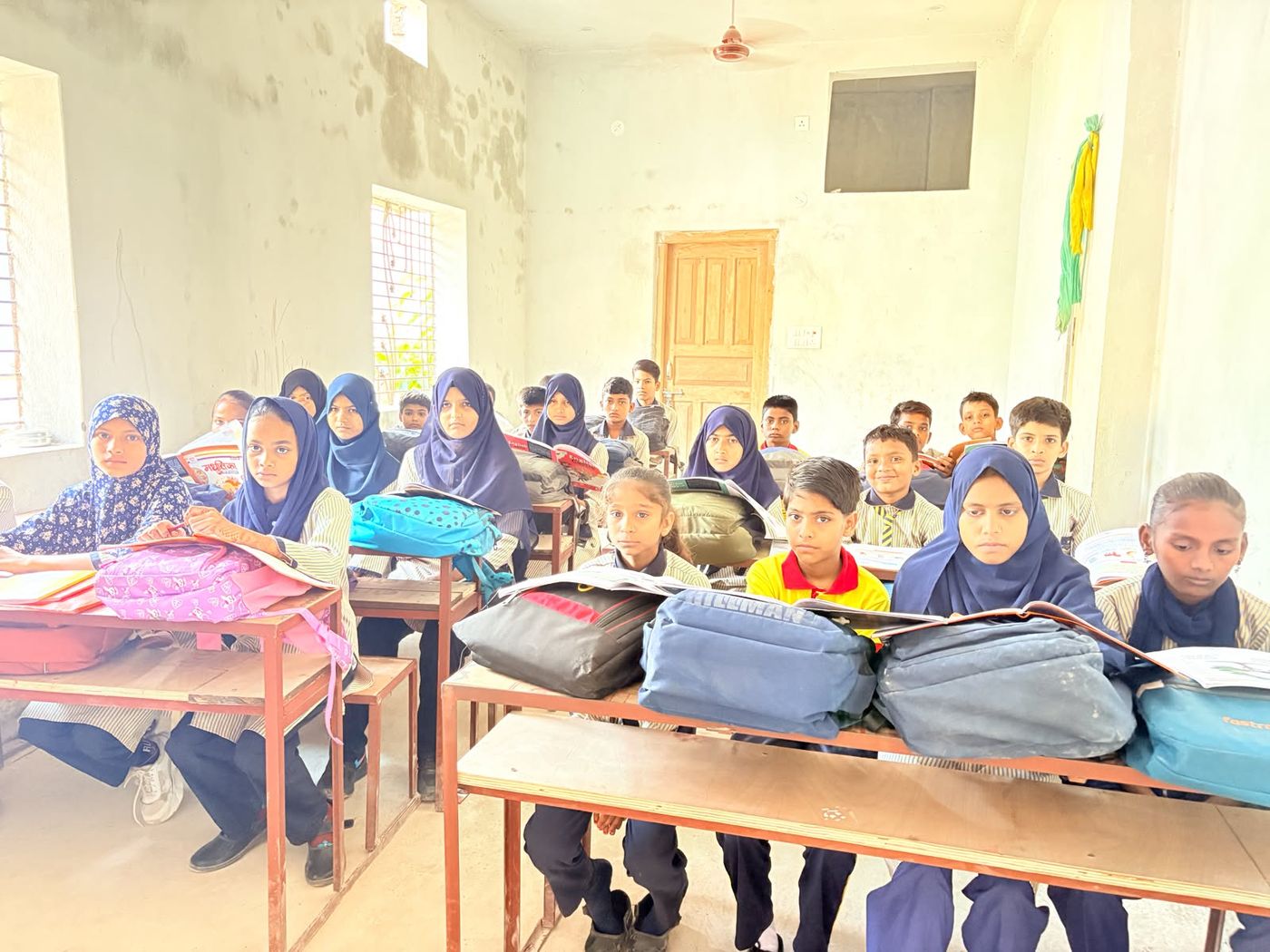 Children in a classroom at a science exhibition